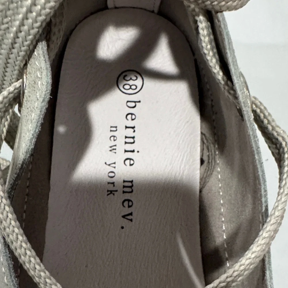 bernie mev. Metallic Silver Crisscross Wedges